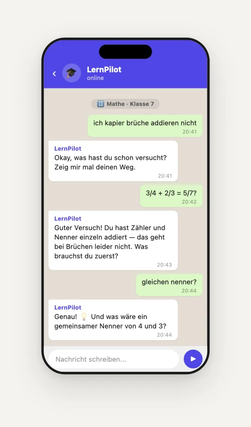 Chatansicht des digitalen Lernbegleiters LernPilot